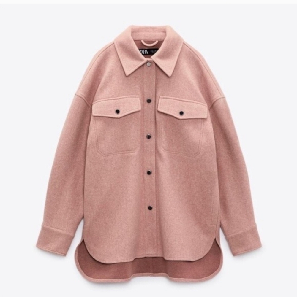 Zara Oversized Warm Fuzzy Blush Pink Shacket Shirt Jacket Size Large NEW